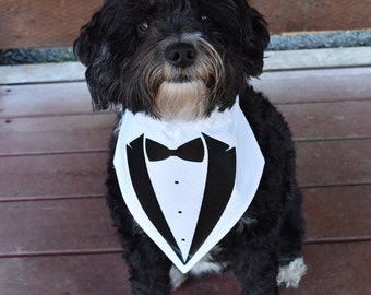 Dog Tuxedo Bandana, Dog Ring Bearer, Wedding, Tuxedo Dog Collar, Doggy Ring Bearer Tux, Pet Costumes, Pet Clothing, Pet Tuxedo, Pup Tux