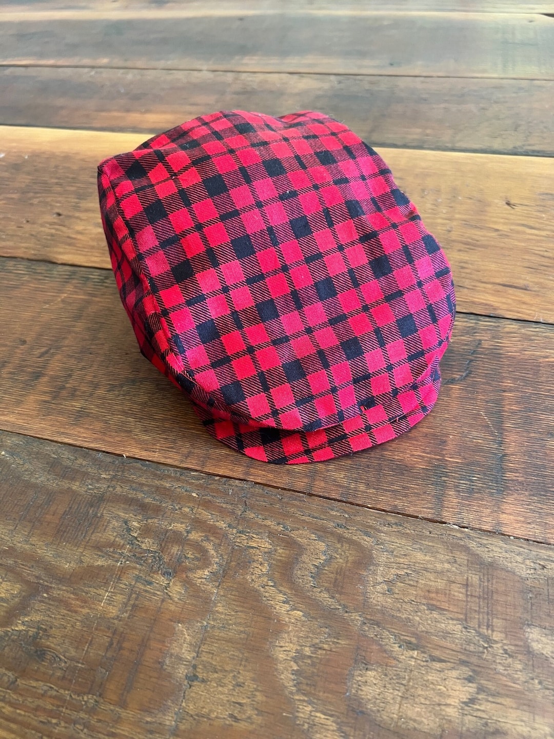 Red and Black Plaid Newsboy Cap, Christmas Check Cap, Newsie Cap