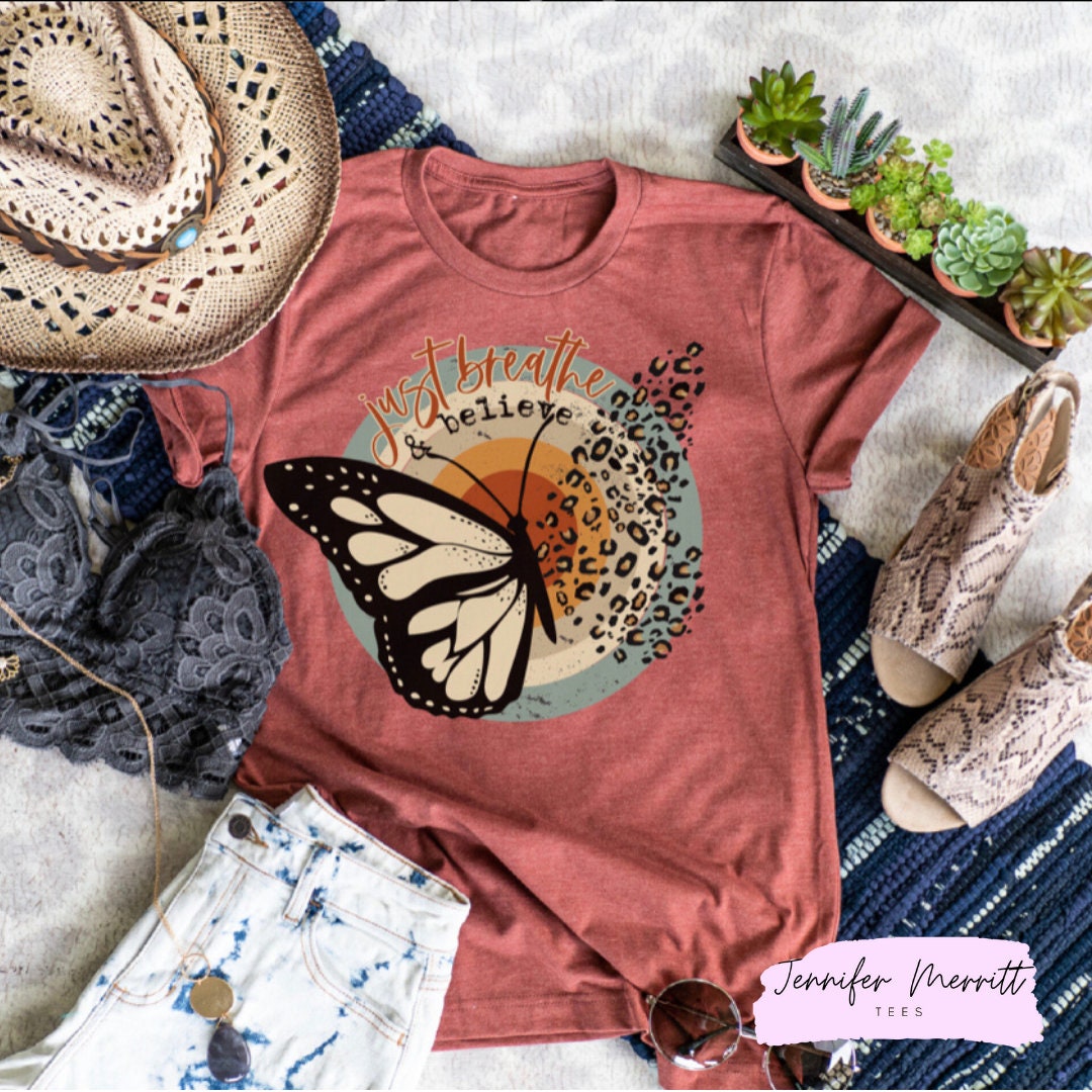 【U LAN】Butterfly Printed Over Short Sleeve T-Shirt Girl's orange butterfly sleeve T-shirt with sparkly motif