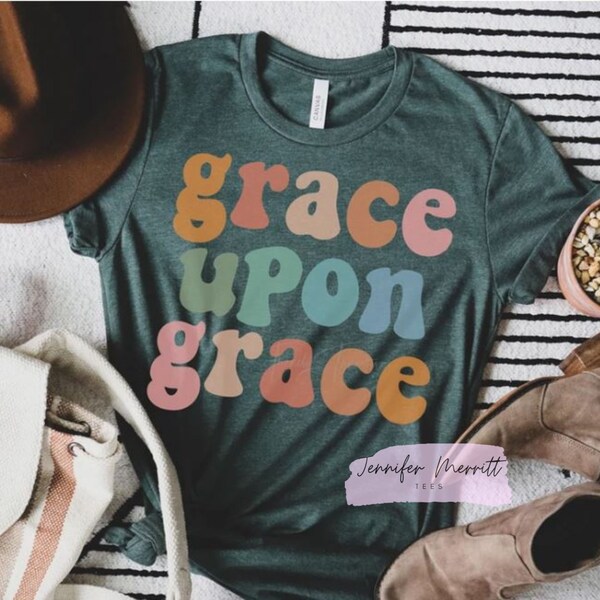 Grace Upon Grace Boho Print T-Shirt, Grace Shirt for Women, Faith Based Shirt, Christian Tee