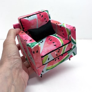 1/6 Scale Fashion Doll Chair, 1/6 OOAK Doll Furniture, 1/6 Scale Dollhouse Chair, 1/6 Scale Living Rm Chair, Watermelon Chair
