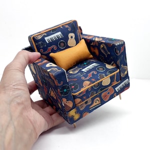 1/6 Scale Fashion Doll Chair, 1/6 OOAK Doll Furniture, 1/6 Scale Dollhouse Chair, 1/6 Scale Living Rm Chair, Musical Artifacts Chair