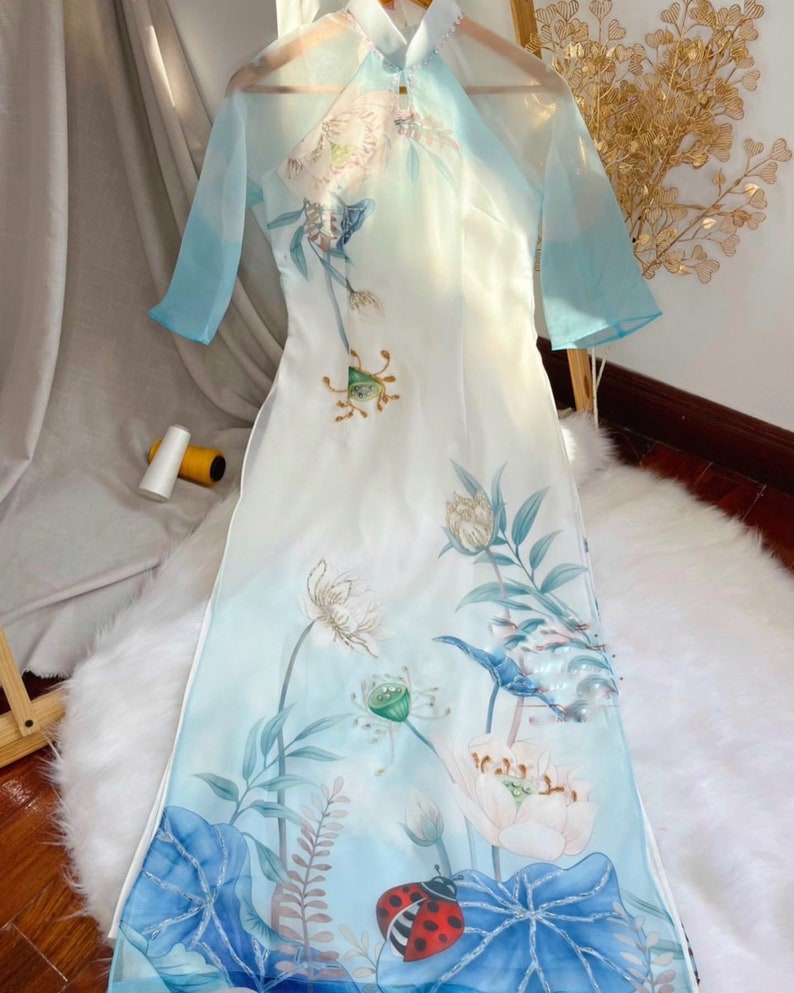 Elegant Lotus Flower Ao Dai Set Pre-made Vietnamese Ao Dai - Etsy