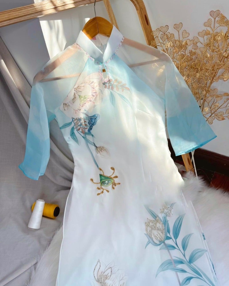 Elegant Lotus Flower Ao Dai Set Pre-made Vietnamese Ao Dai - Etsy