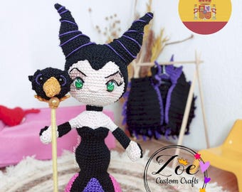 Molde PDF da Bruxa Malévola (ESPANHOL) Disney, vilões, Bela Adormecida, amigurumi, crochê