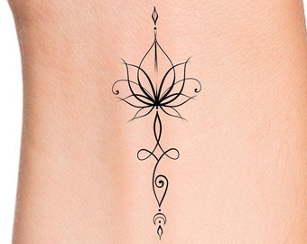 Lotus Unalome Temporary Tattoo / floral tattoo