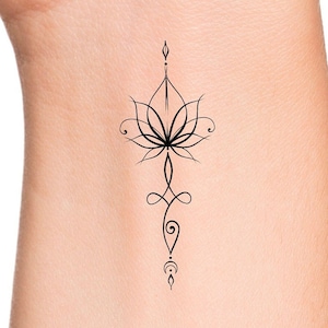 Lotus Unalome Temporary Tattoo / floral tattoo
