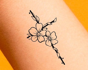 Cross Flower Temporary Tattoo / small floral cross