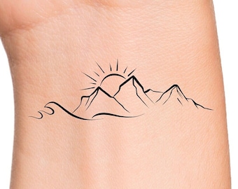 Mountain Sun Wave Temporary Tattoo
