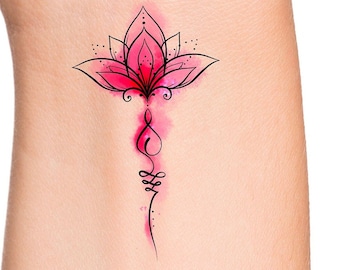 Unalome Lotus Watercolor Temporary Tattoo