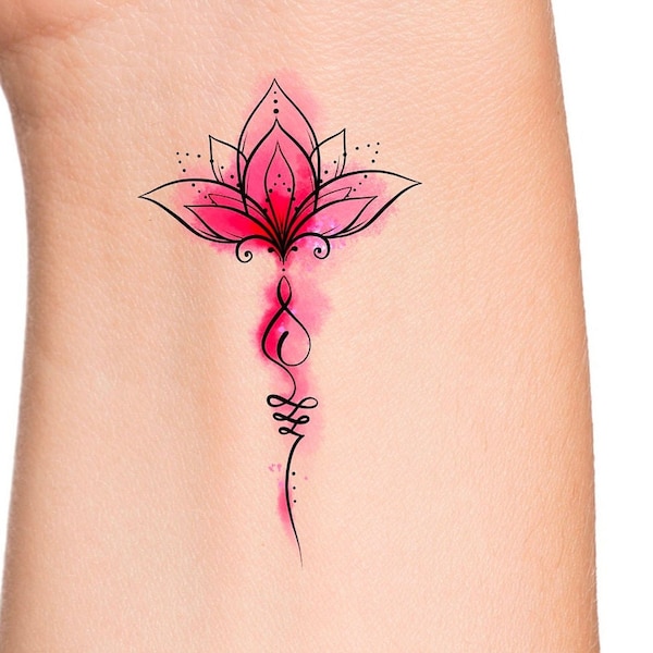 Unalome Lotus Watercolor Temporary Tattoo