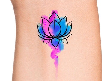 Lotus Temporary Tattoo / watercolor floral tattoo / flower tattoo