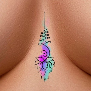 Unalome Lotus Temporary Tattoo / watercolor tattoo / floral tattoo
