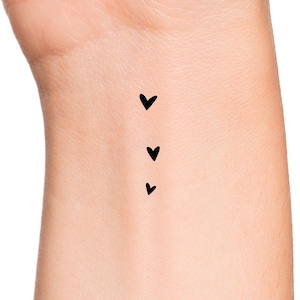 3 Minimalist Hearts Temporary Tattoo