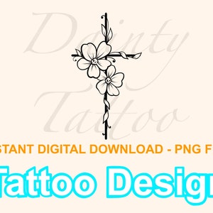 Cross Flowers Tattoo Design Digital Download PNG