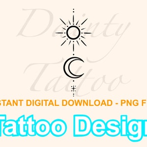 Sun and Moon Star Tattoo Design Digital Download PNG
