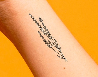 Lavender Temporary Tattoo / lavender outline / floral tattoo