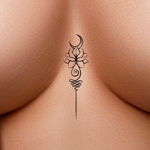 Unalome Lotus Moon Temporary Tattoo