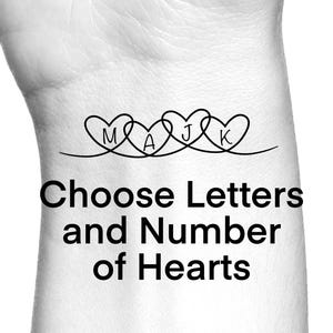 Custom Heart Initials Temporary Tattoo / Connecting Hearts Tattoo