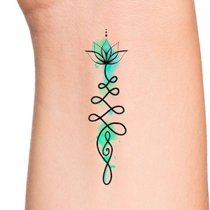 Unalome Lotus Temporary Tattoo / Unalome tattoo / watercolor tattoo