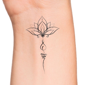 Unalome Lotus Flower Temporary Tattoo