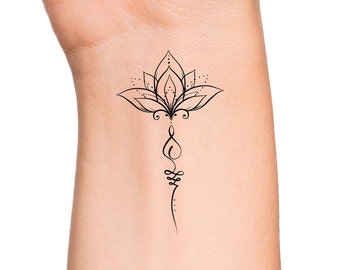 Unalome Lotus Flower Temporary Tattoo