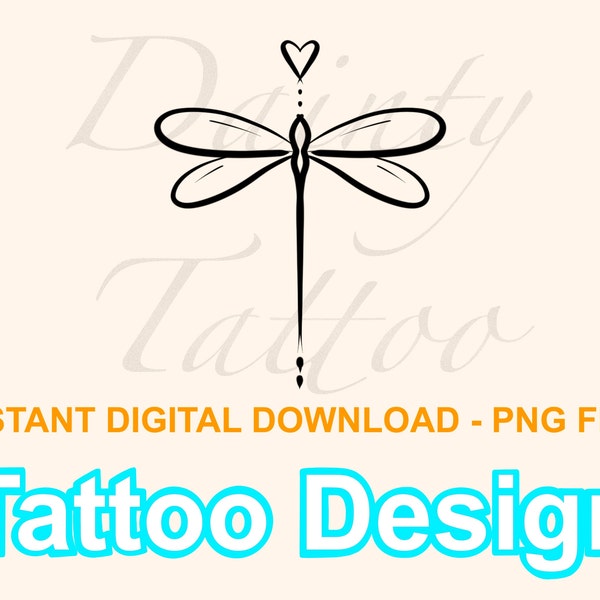 Dragonfly Heart Tattoo Design Digital Télécharger PNG
