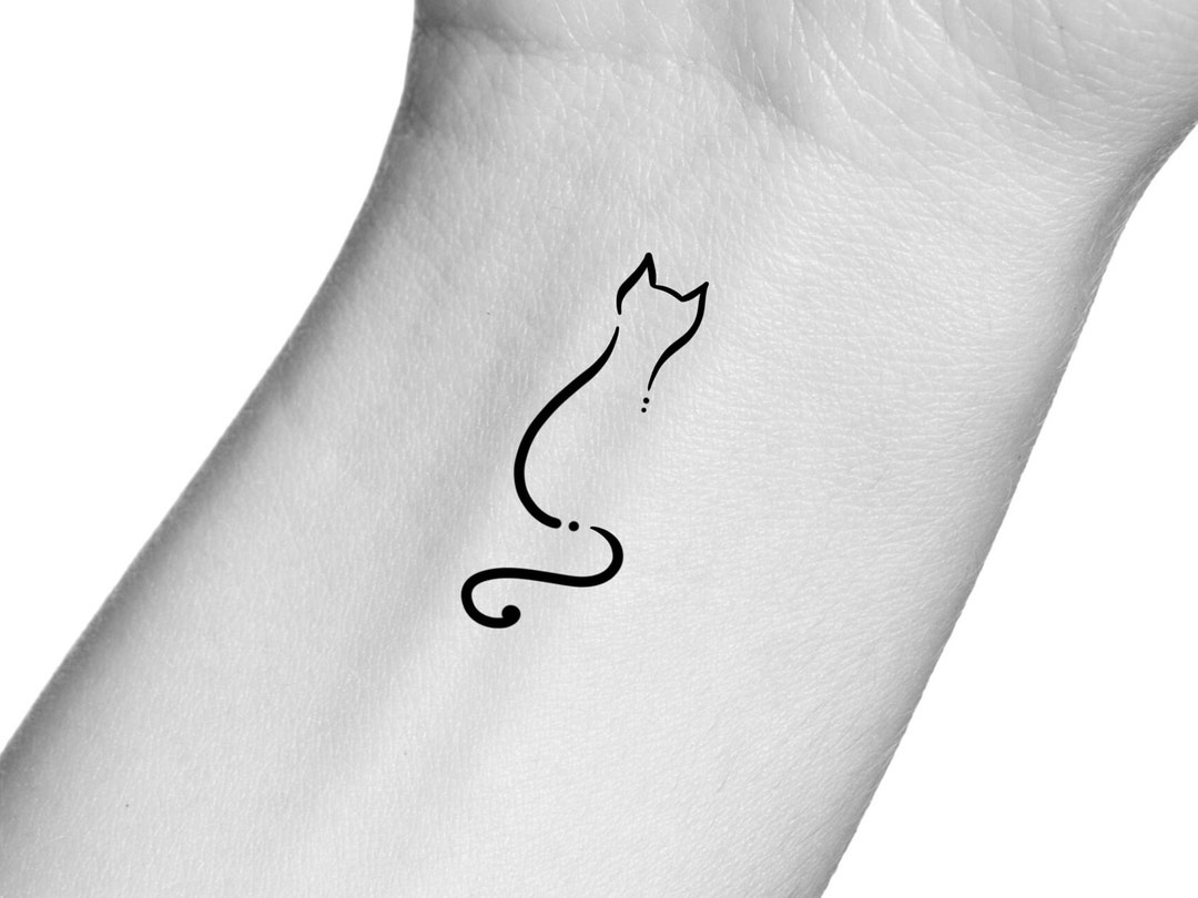 Cat Line Temporary Tattoo / Cat Tattoo / Animal Tattoo Etsy