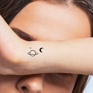 Planet Crescent Moon Temporary Tattoo
