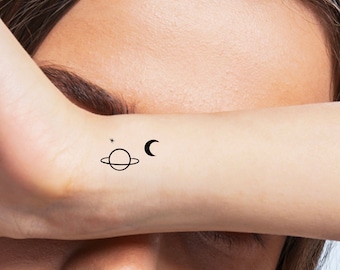 Planet Crescent Moon Temporary Tattoo