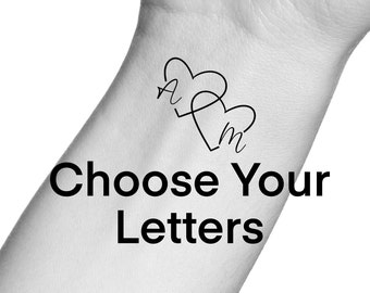 Custom Heart Initials Temporary Tattoo / custom heart letters tattoo