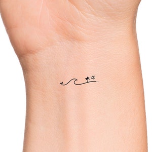 Palm Tree Sun Wave Heart Temporary Tattoo