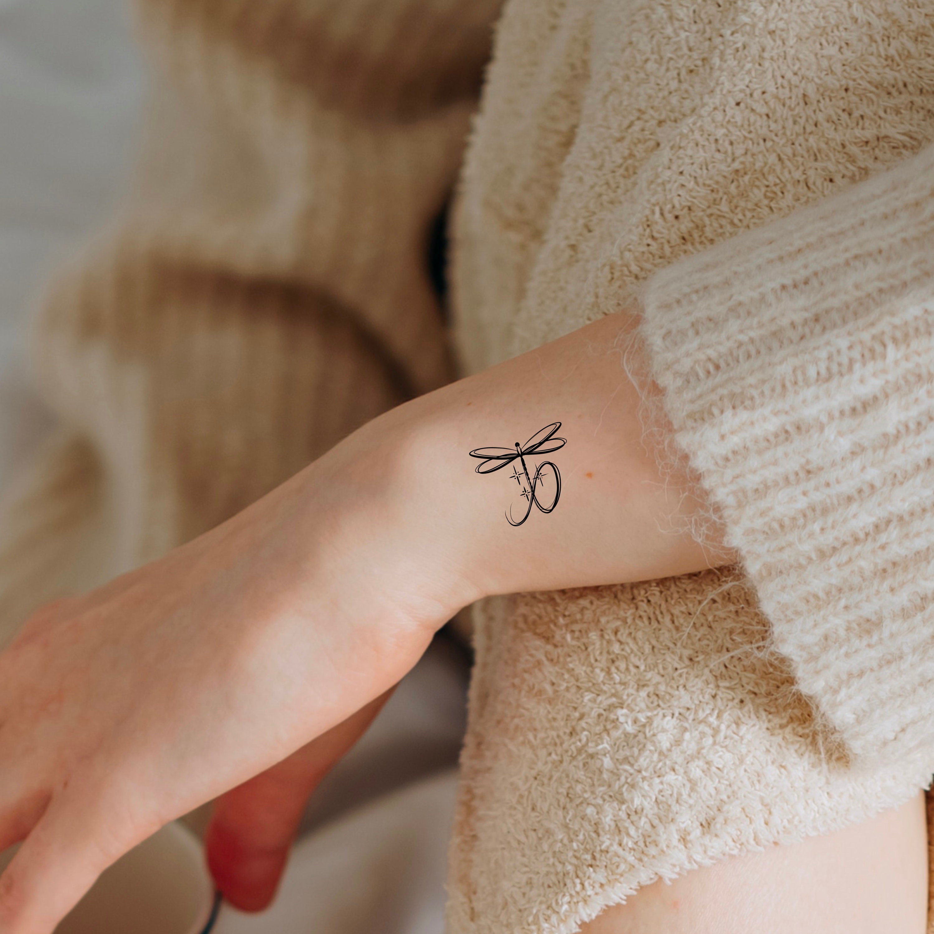 Dragonfly Swirl Stars Temporary Tattoo - Etsy Israel, image size:3000x3000