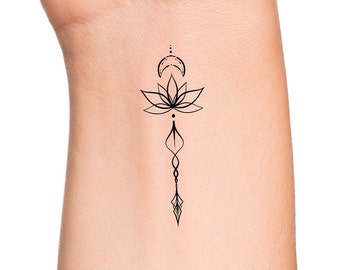Arrow Lotus Crescent Moon Temporary Tattoo