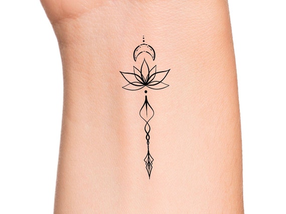Arrow Lotus Crescent Moon Temporary Tattoo - Etsy UK Arrow Lotus Crescent Moon Temporary Tattoo - Etsy UK