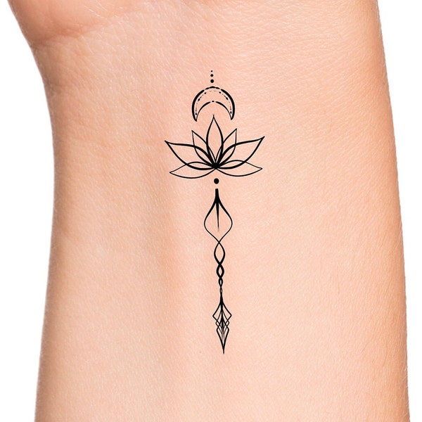 Arrow Lotus Crescent Moon Temporary Tattoo