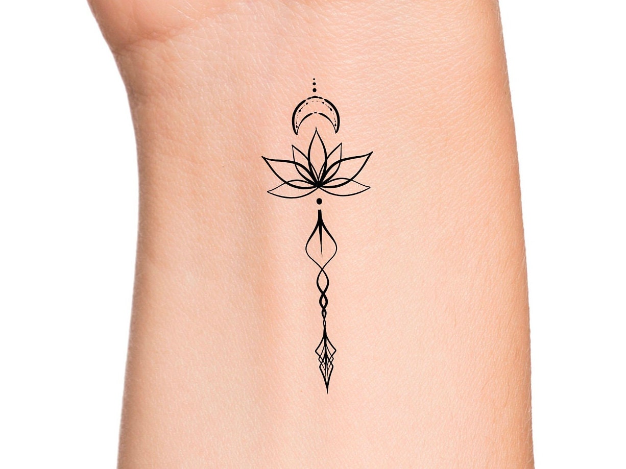 Arrow Lotus Crescent Moon Temporary Tattoo - Etsy UK