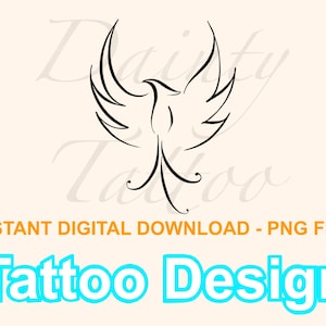 Small Phoenix Tattoo Design Digital Download PNG