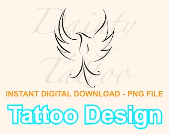 Small Phoenix Tattoo Design Digital Download PNG