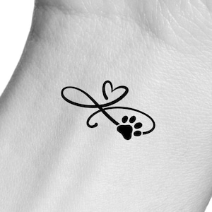 Paw Print Infinity Heart Temporary Tattoo / Dog Tattoo