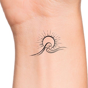 Dainty Sun Wave Temporary Tattoo / sun tattoo / wave tattoo