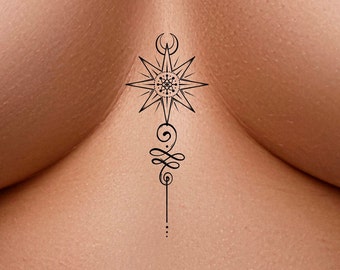 Unalome Sun and Moon Temporary Tattoo