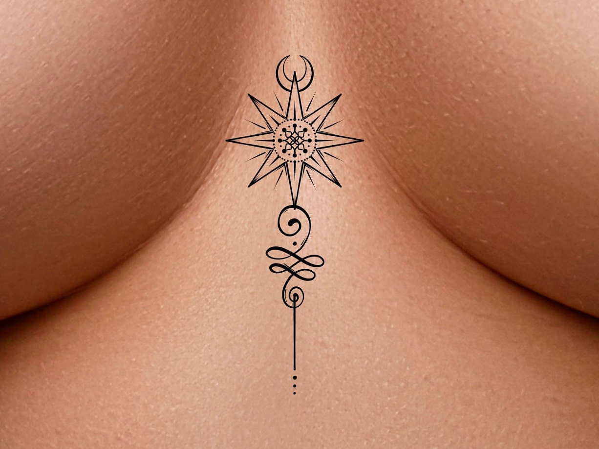Tatuaje temporal de Sol y Luna Unalome - Etsy España Tatuaje temporal de Sol y Luna Unalome - Etsy España