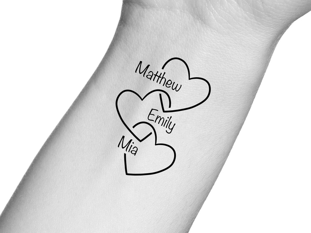 Custom Names Temporary Tattoo / Hearts With Kids Names Tattoo - Etsy, image size:1080x810