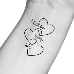 Custom Names Temporary Tattoo / hearts with kids names tattoo