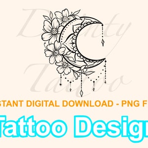 Floral Moon Mandala Tattoo Design Digital Download PNG
