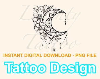 Floral Mond Mandala Tattoo Design Digital Download PNG