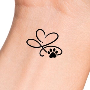 Paw Print Infinity Heart Temporary Tattoo / Dog Tattoo