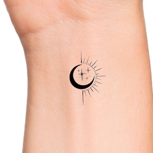 Black Moon Sun Stars Temporary Tattoo
