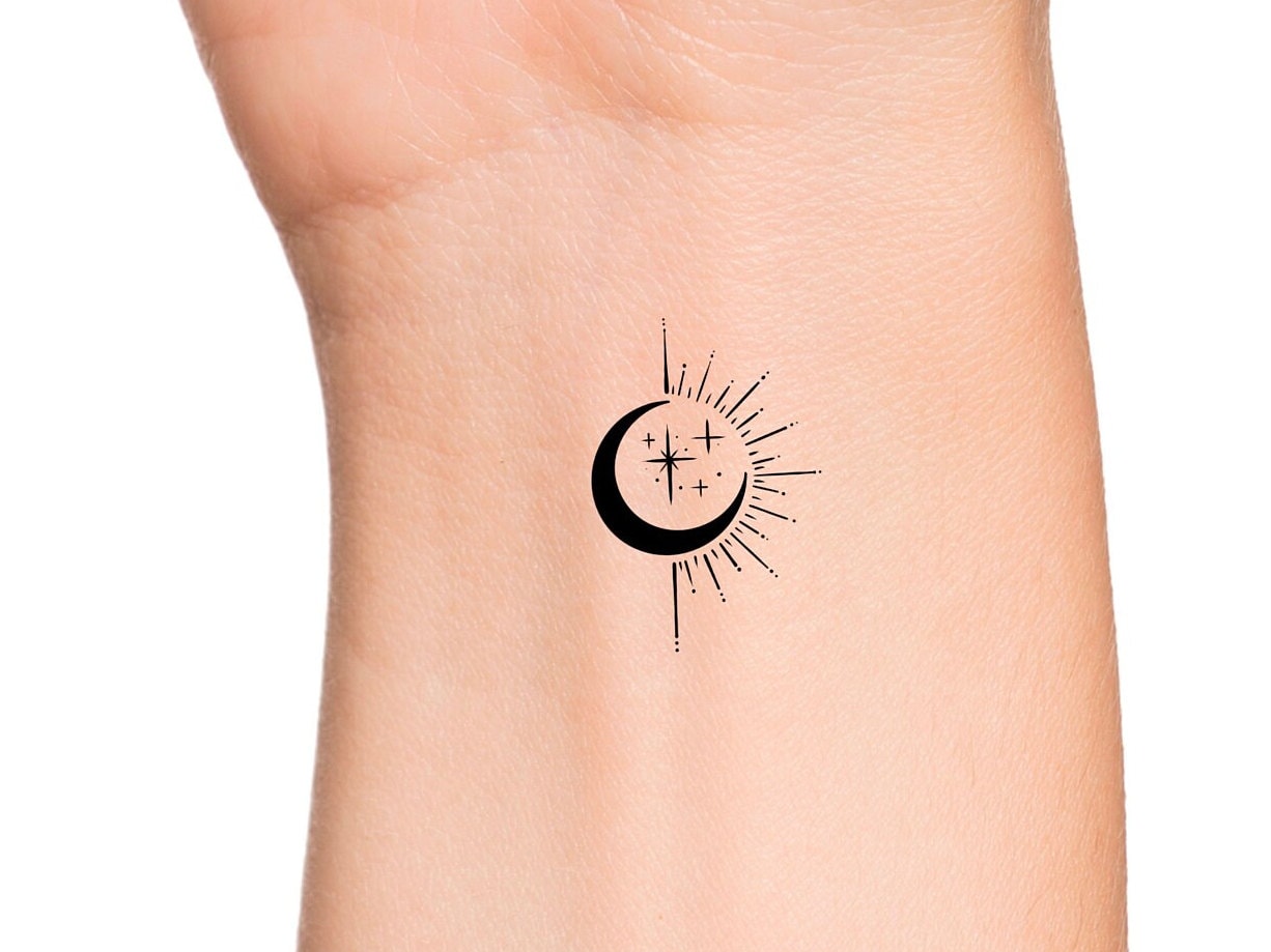 Schwarzer Mond Sonne Sterne temporäres Tattoo
